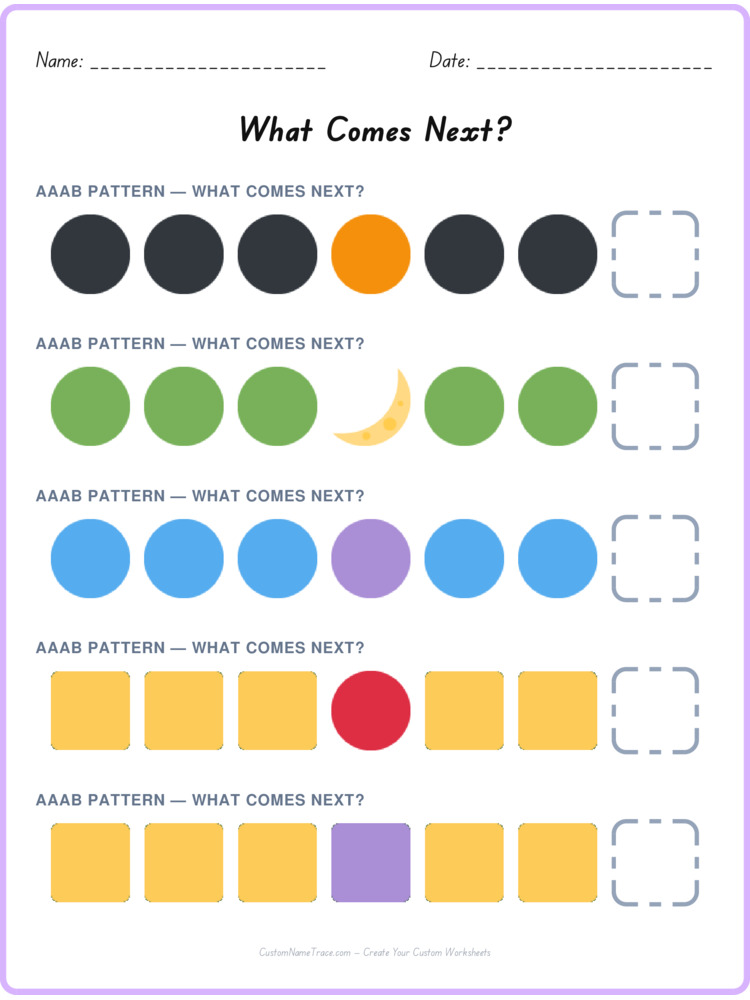 AAAB pattern worksheet 20 for kids