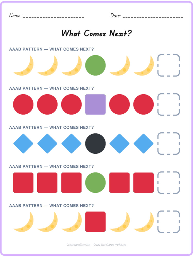 AAAB pattern worksheet 23 for kids