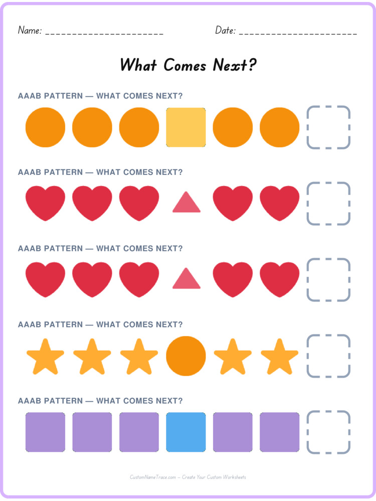 AAAB pattern worksheet 24 for kids