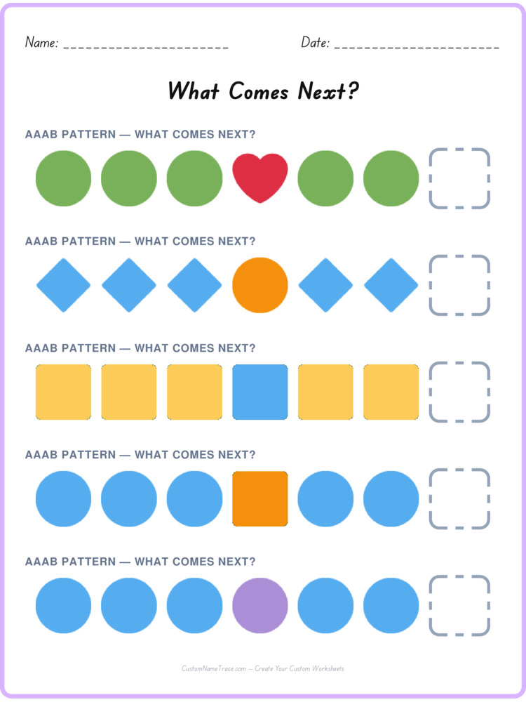 AAAB pattern worksheet 25 for kids