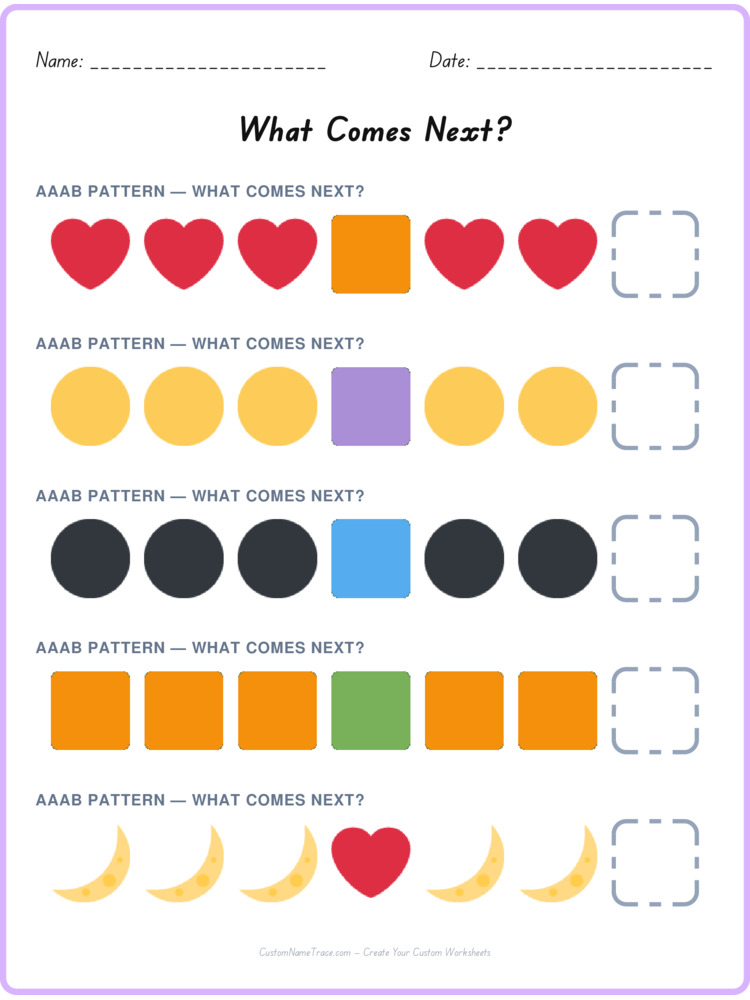 AAAB pattern worksheet 27 for kids
