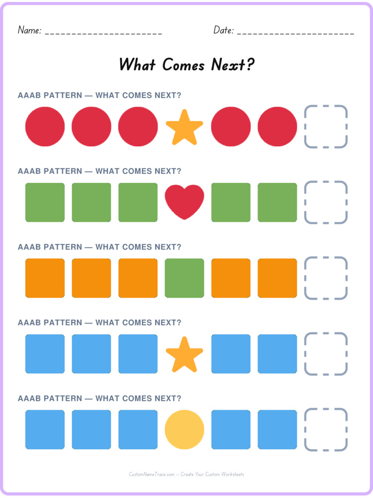 AAAB pattern worksheet 28 for kids