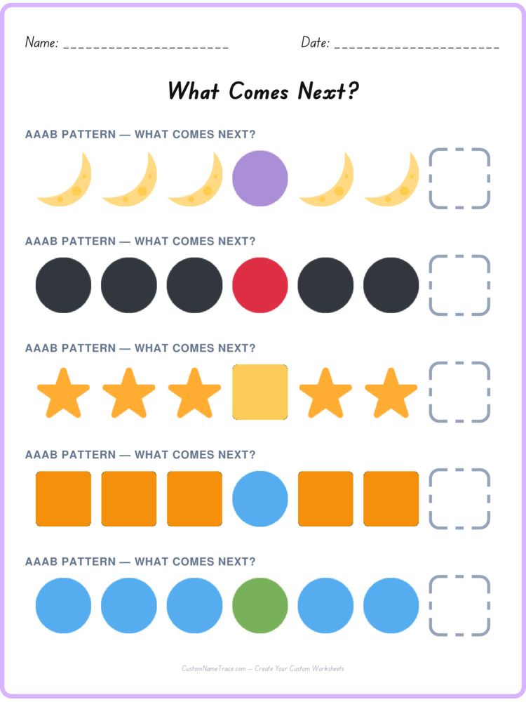 AAAB pattern worksheet 29 for kids
