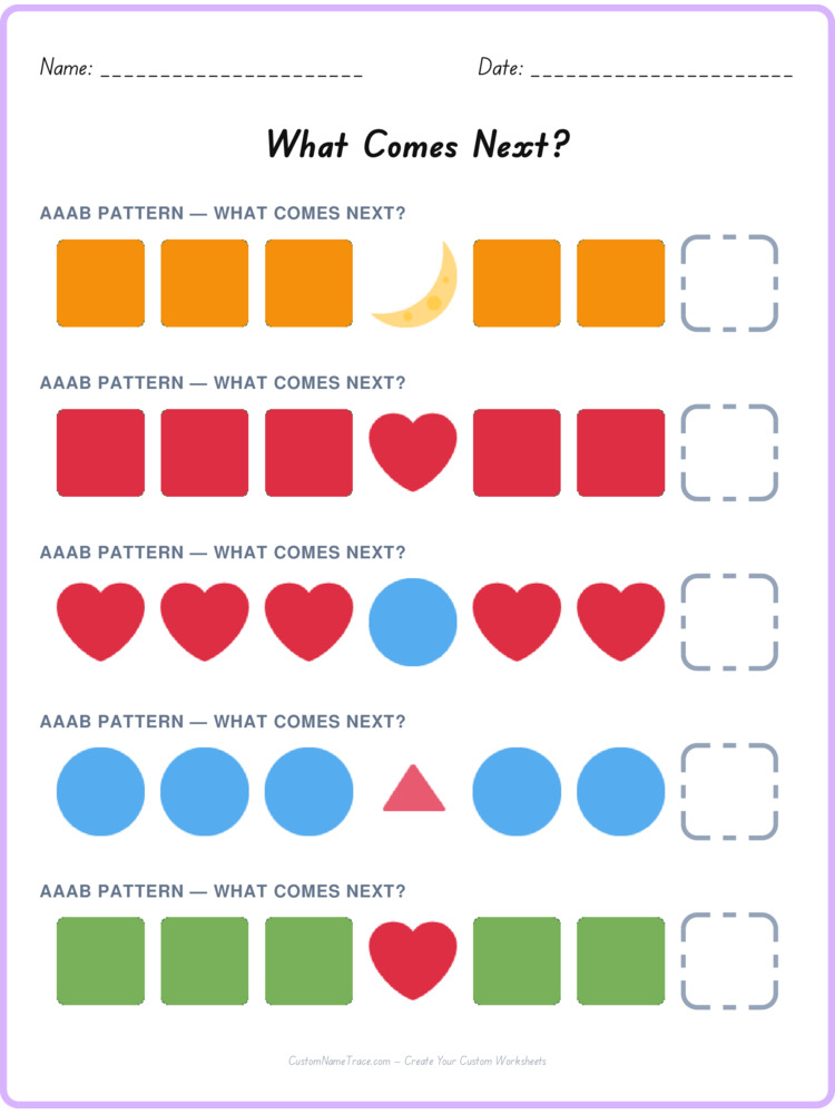 AAAB pattern worksheet 3 for kids