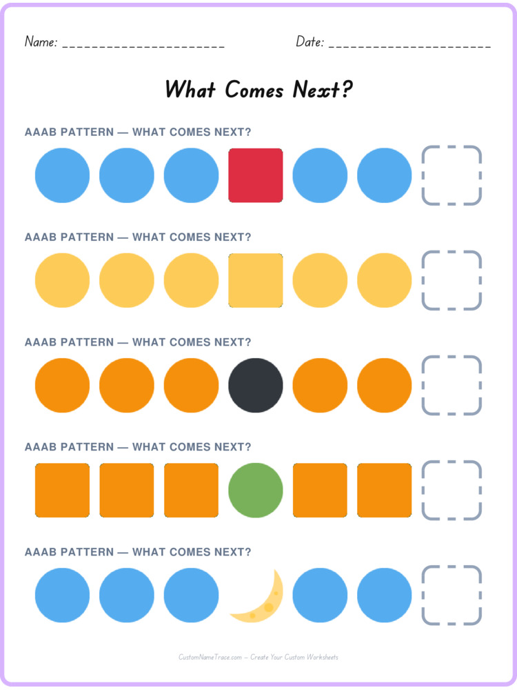 AAAB pattern worksheet 30 for kids