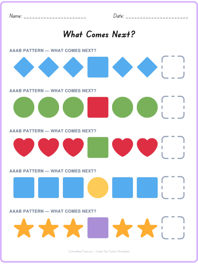 AAAB pattern worksheet 31 for kids