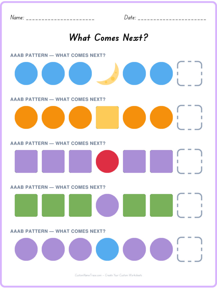 AAAB pattern worksheet 32 for kids