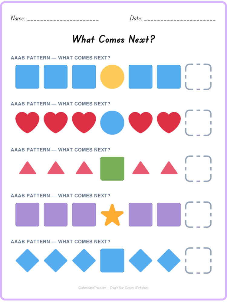 AAAB pattern worksheet 33 for kids