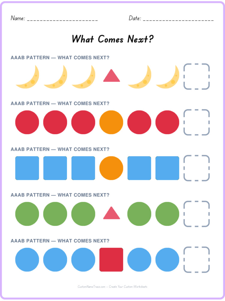 AAAB pattern worksheet 34 for kids