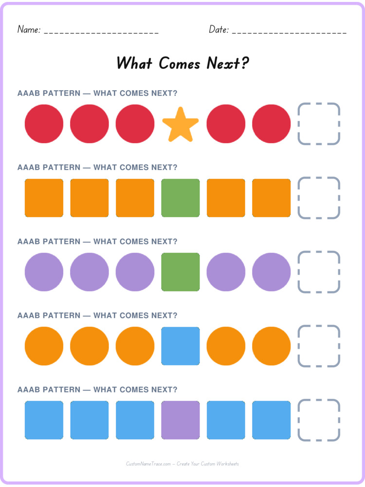 AAAB pattern worksheet 35 for kids