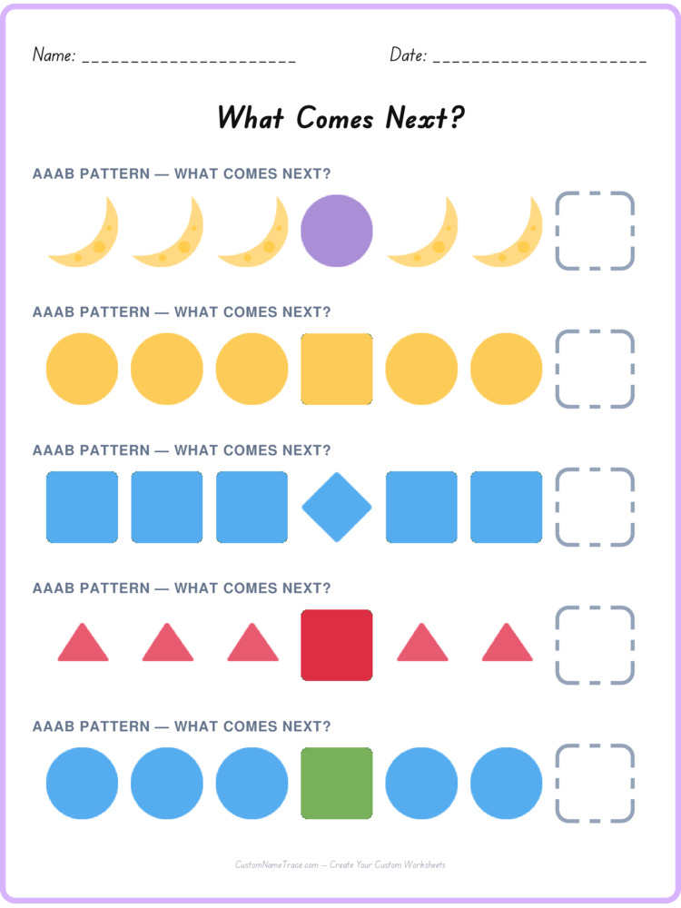 AAAB pattern worksheet 36 for kids