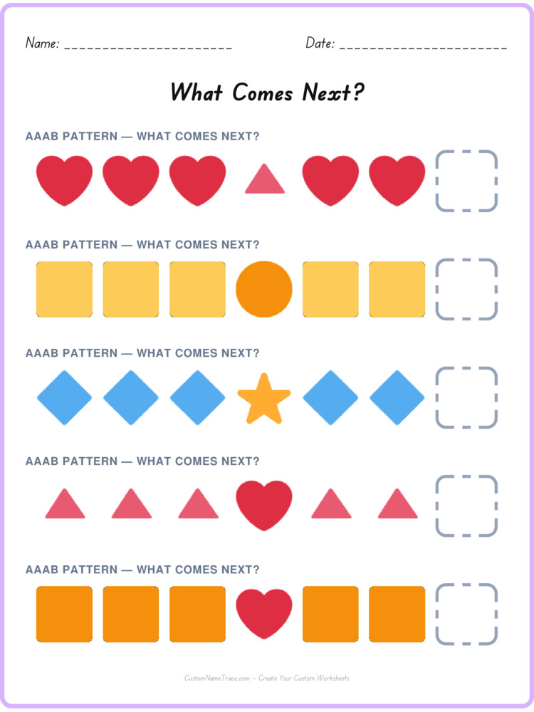 AAAB pattern worksheet 38 for kids