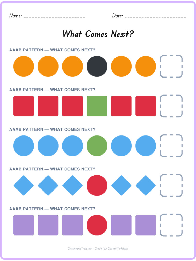 AAAB pattern worksheet 39 for kids