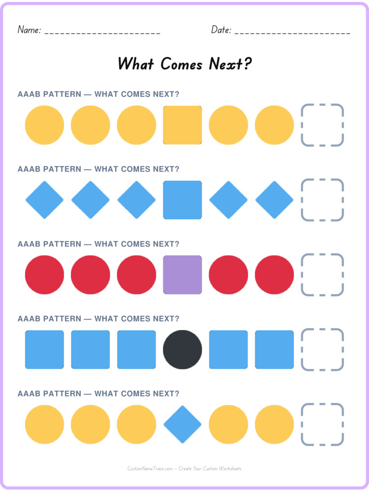 AAAB pattern worksheet 4 for kids