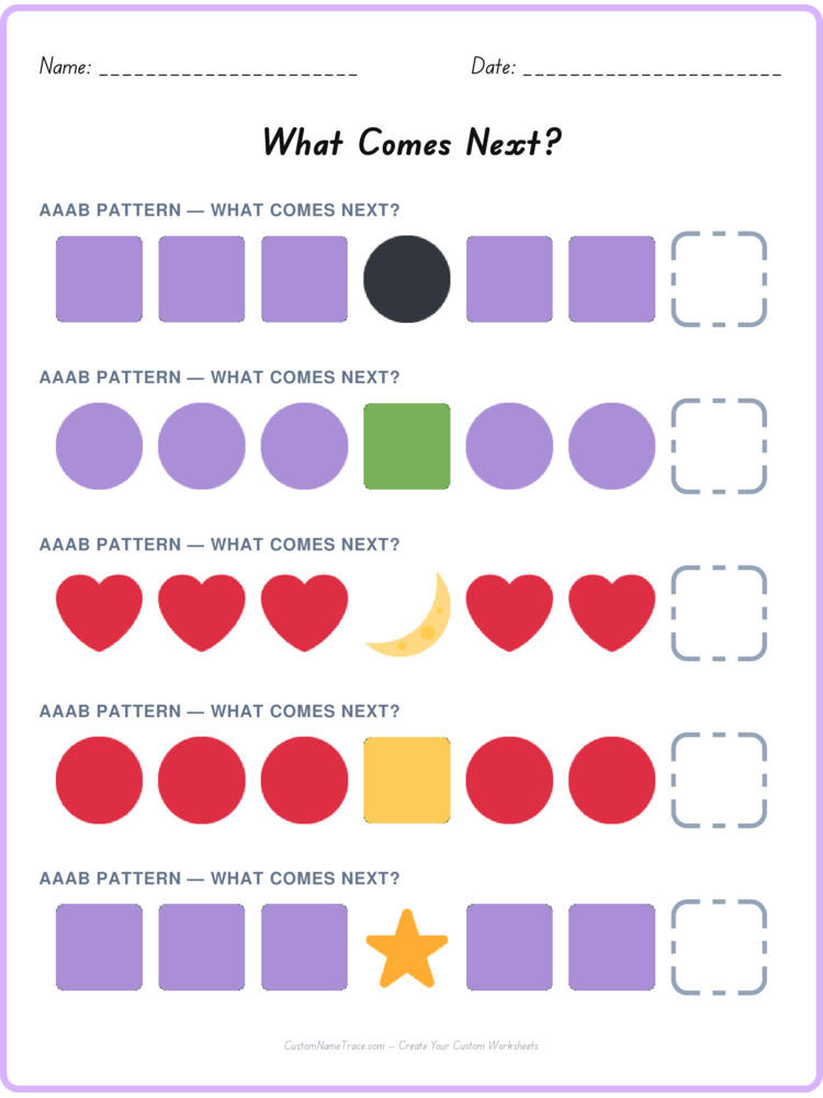 AAAB pattern worksheet 40 for kids