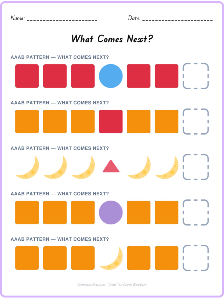 AAAB pattern worksheet 5 for kids