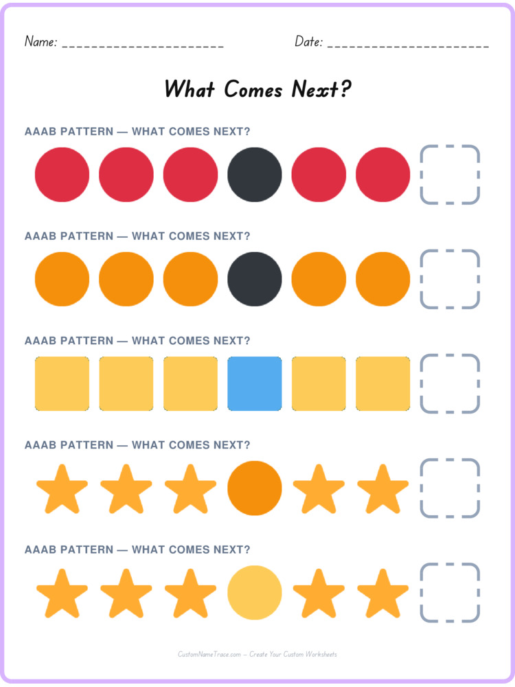 AAAB pattern worksheet 8 for kids