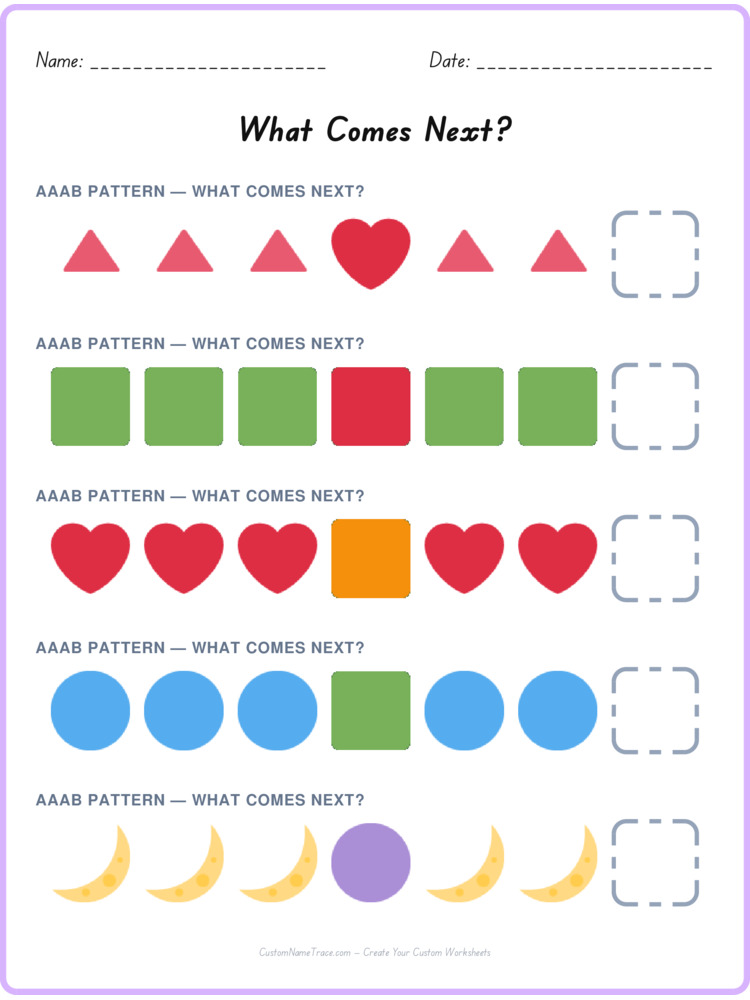 AAAB pattern worksheet 9 for kids