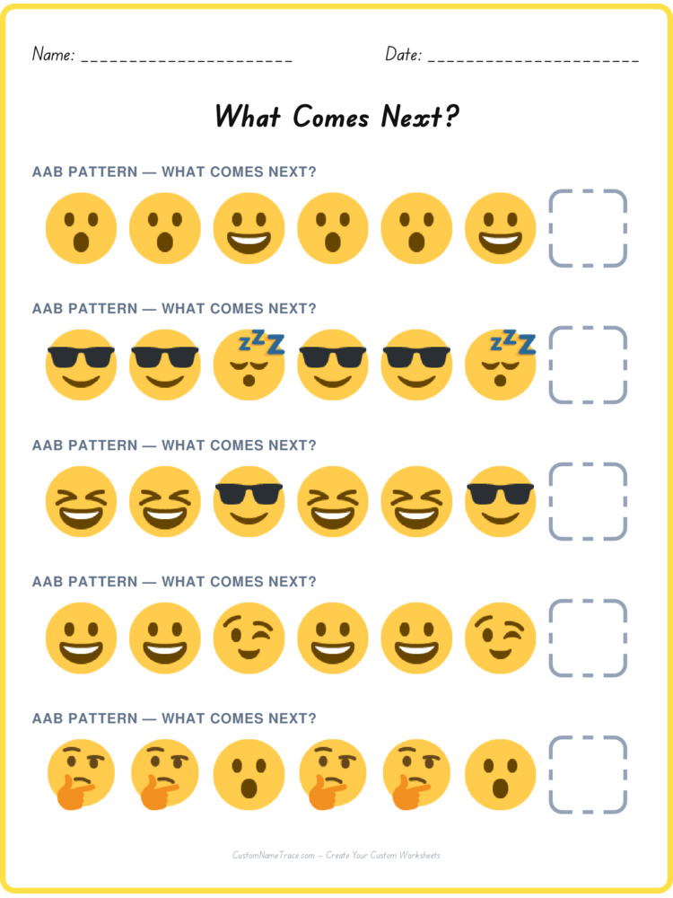AAB pattern worksheet 10 for kids