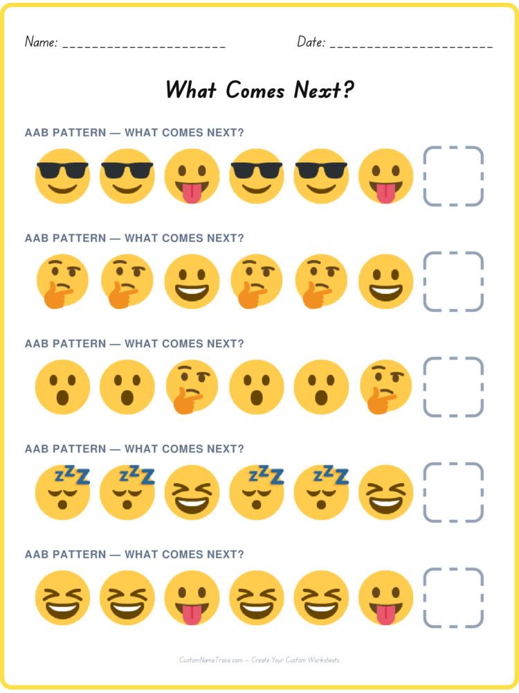 AAB pattern worksheet 11 for kids
