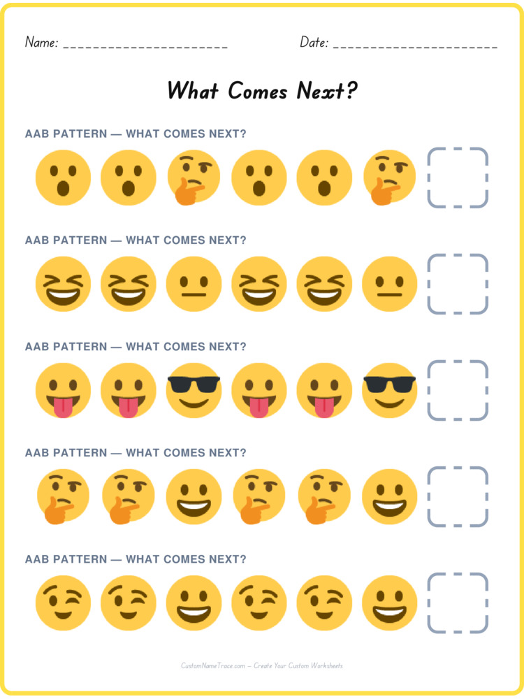 AAB pattern worksheet 12 for kids