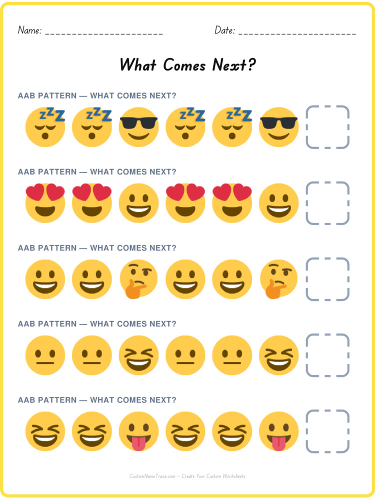 AAB pattern worksheet 13 for kids