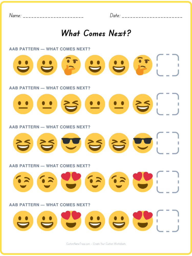AAB pattern worksheet 14 for kids