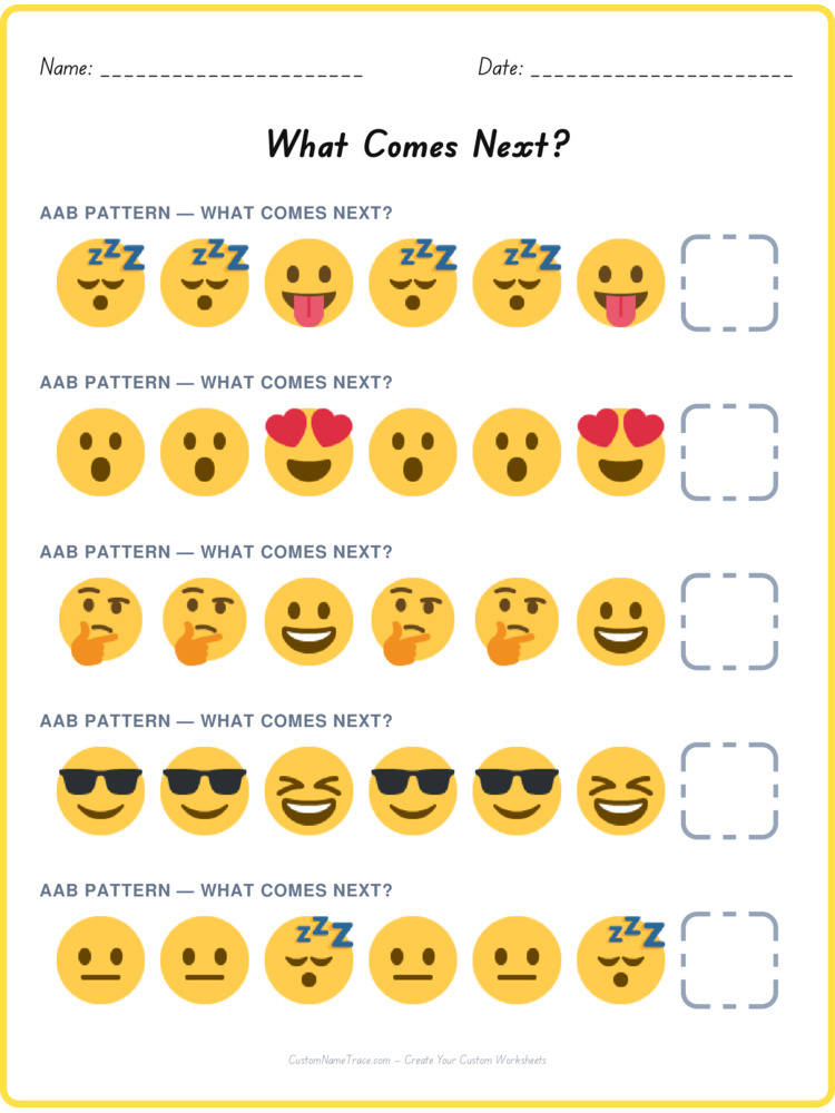 AAB pattern worksheet 15 for kids