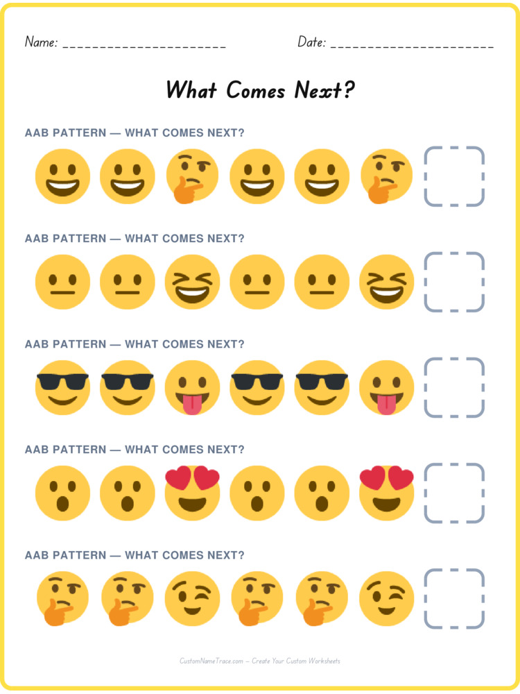 AAB pattern worksheet 16 for kids