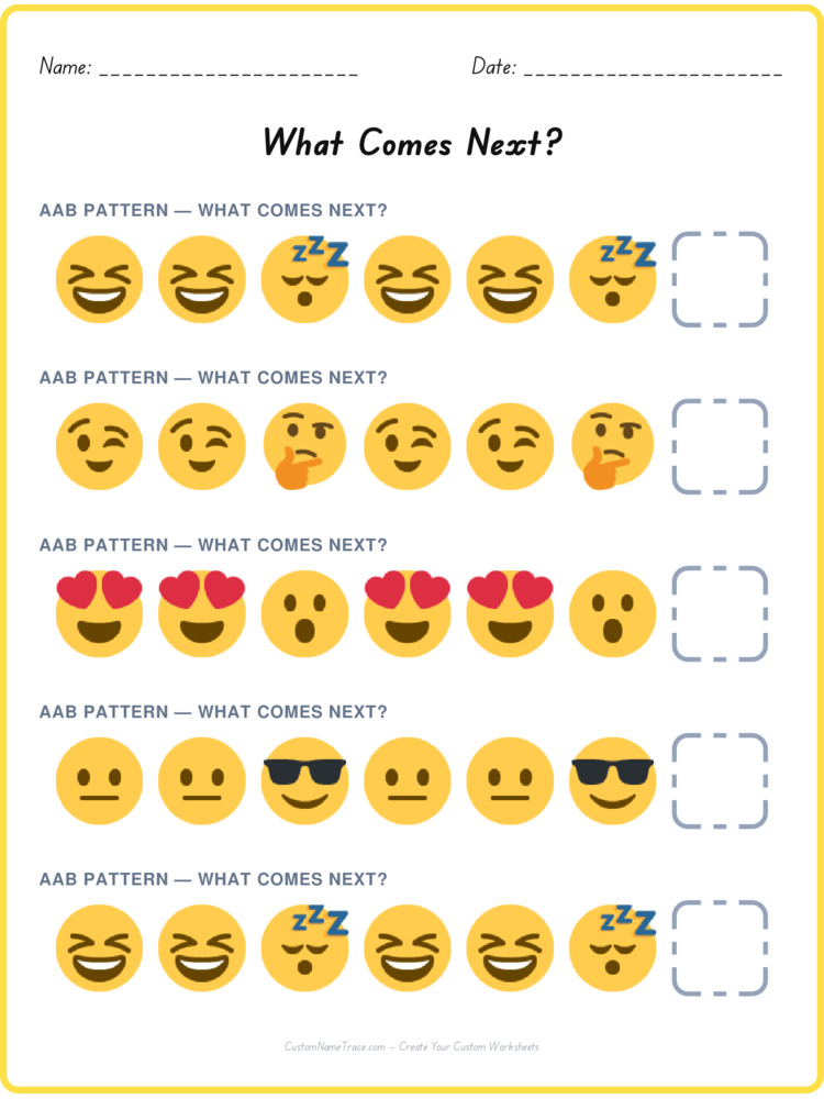 AAB pattern worksheet 17 for kids