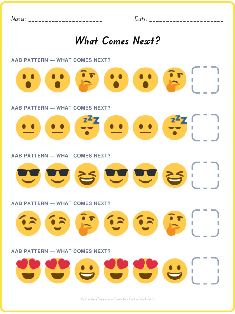AAB pattern worksheet 18 for kids