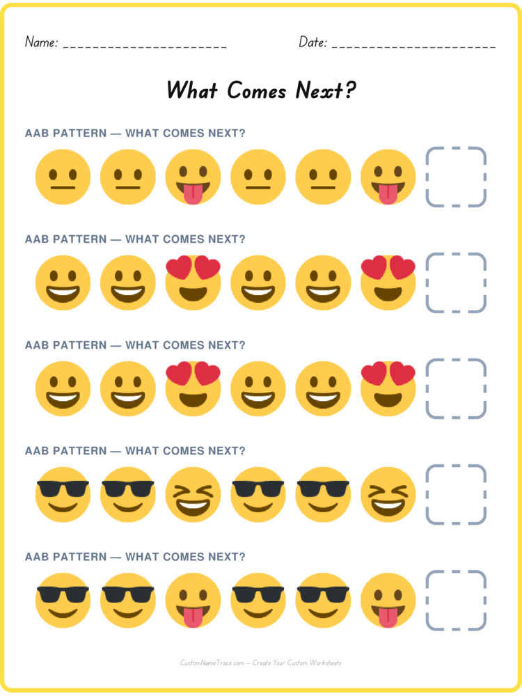AAB pattern worksheet 19 for kids