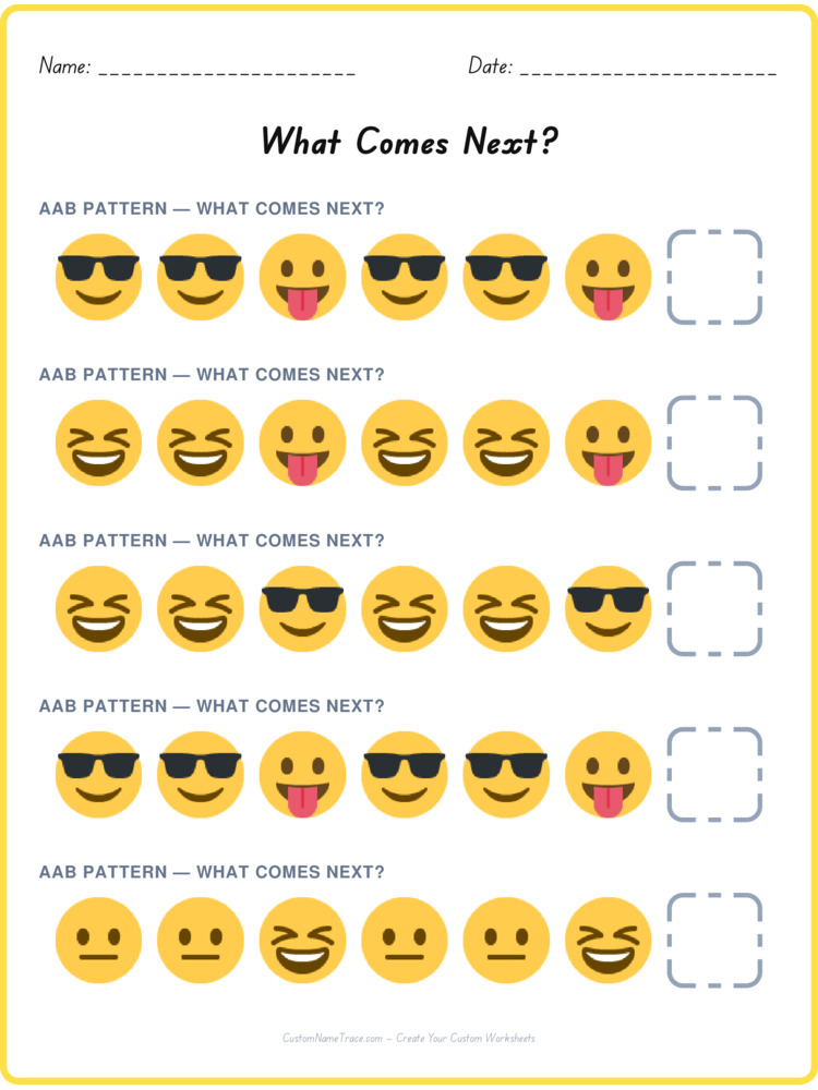 AAB pattern worksheet 2 for kids
