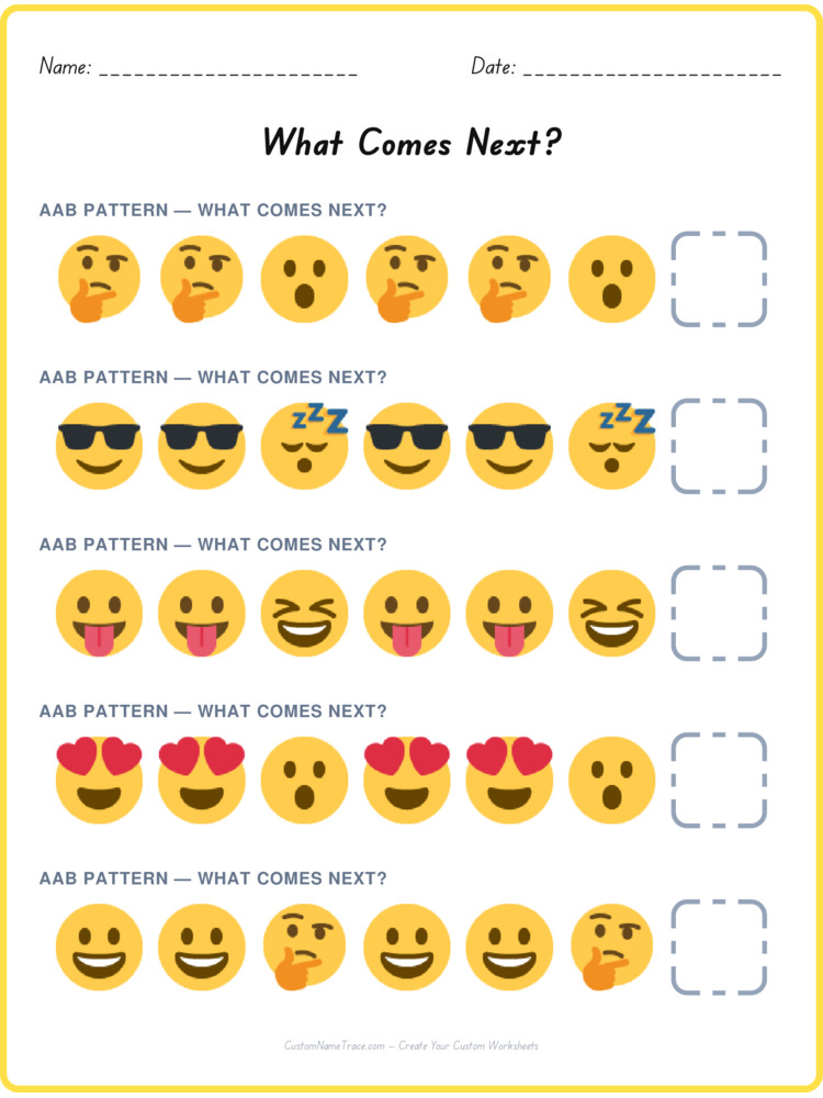 AAB pattern worksheet 20 for kids