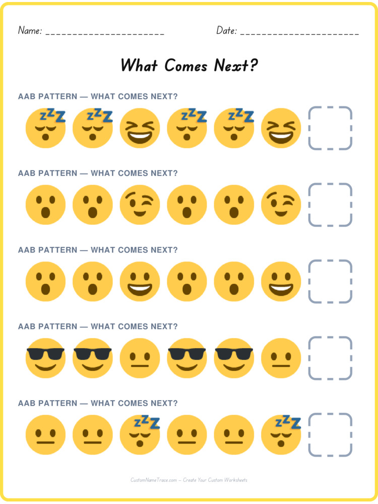 AAB pattern worksheet 21 for kids