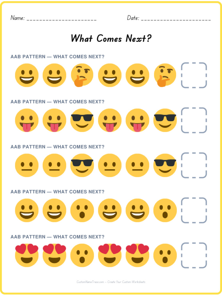 AAB pattern worksheet 22 for kids