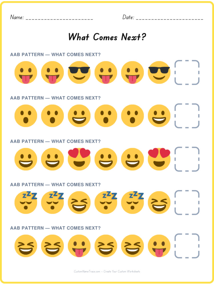 AAB pattern worksheet 23 for kids