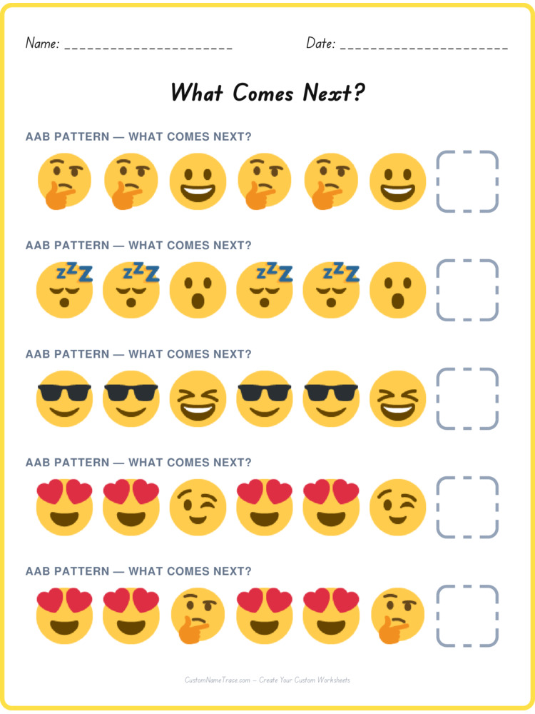 AAB pattern worksheet 24 for kids