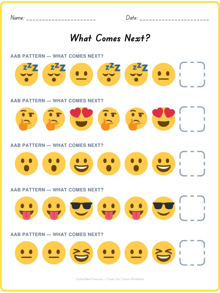 AAB pattern worksheet 25 for kids