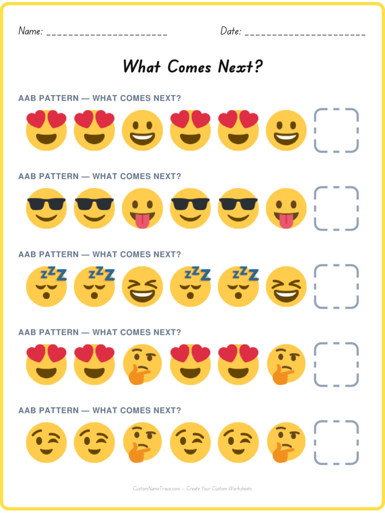 AAB pattern worksheet 26 for kids