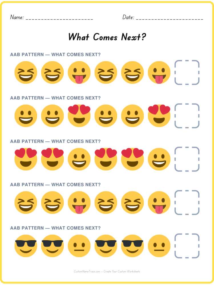AAB pattern worksheet 27 for kids