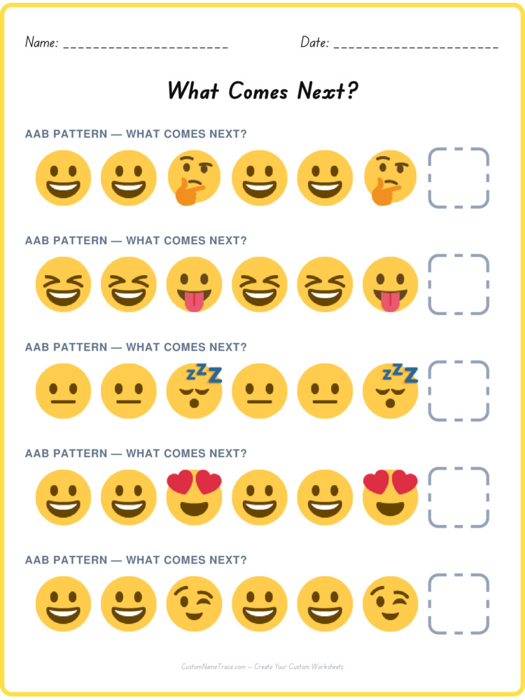 AAB pattern worksheet 28 for kids