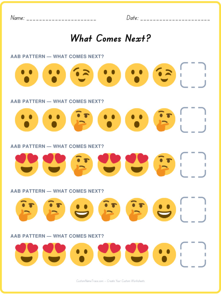 AAB pattern worksheet 3 for kids