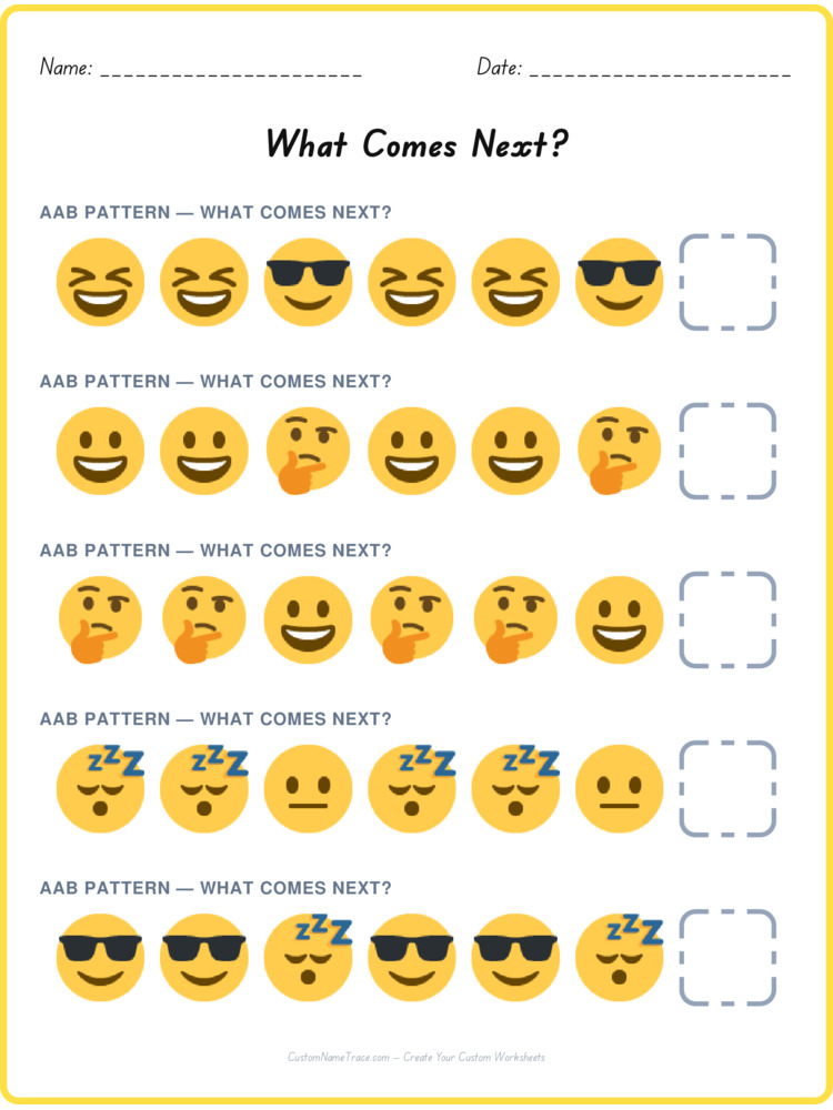 AAB pattern worksheet 30 for kids