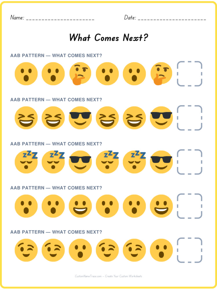 AAB pattern worksheet 31 for kids
