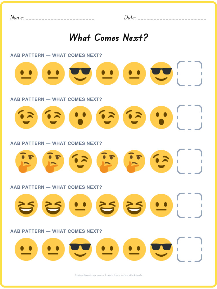 AAB pattern worksheet 32 for kids