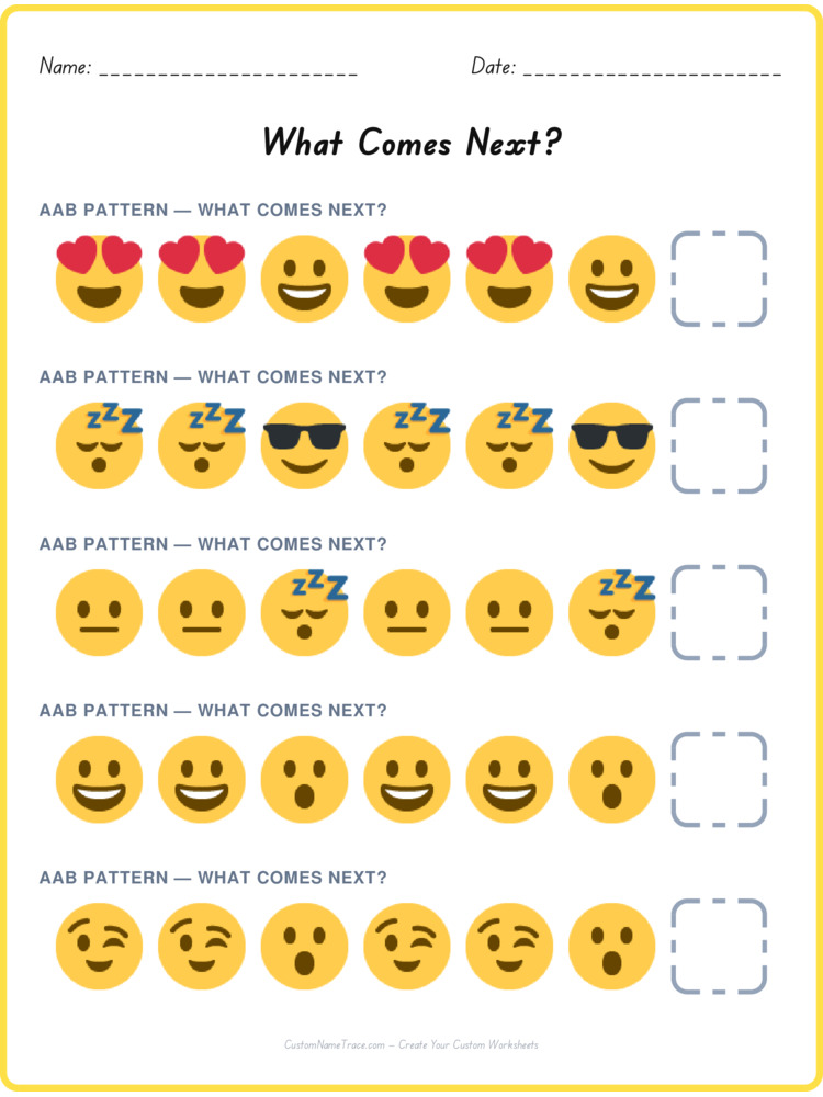 AAB pattern worksheet 33 for kids