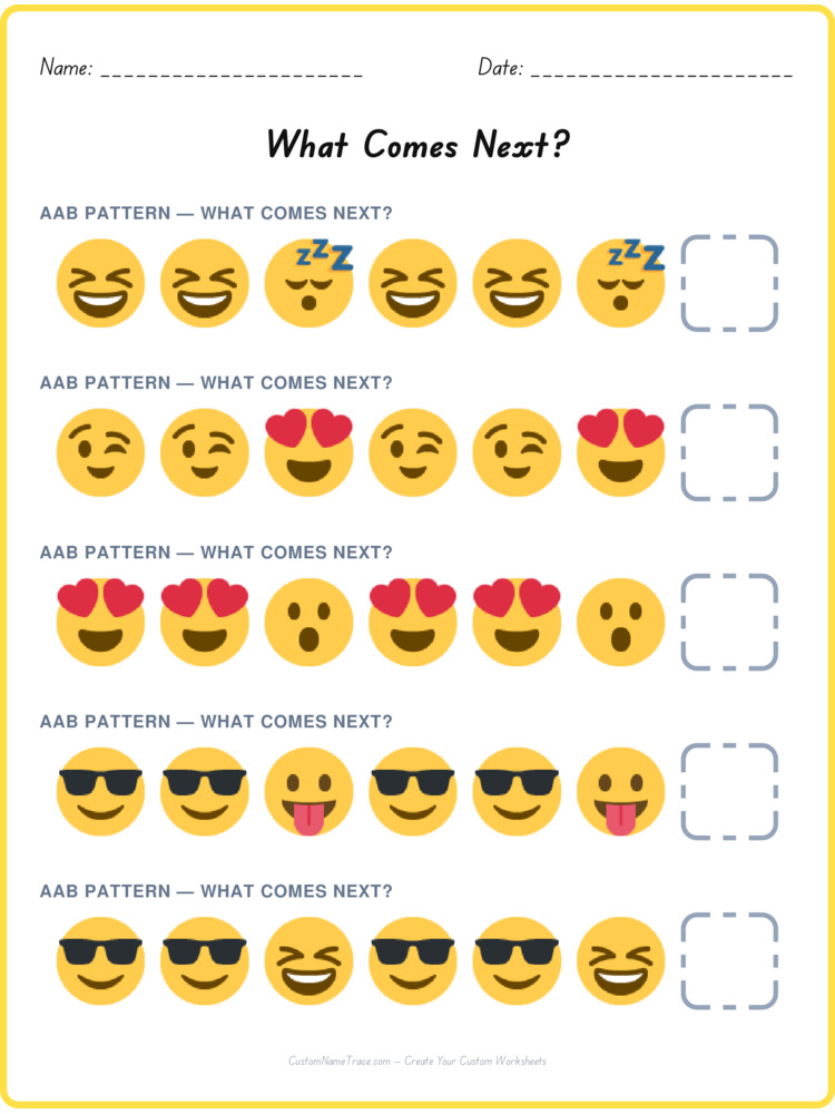 AAB pattern worksheet 34 for kids