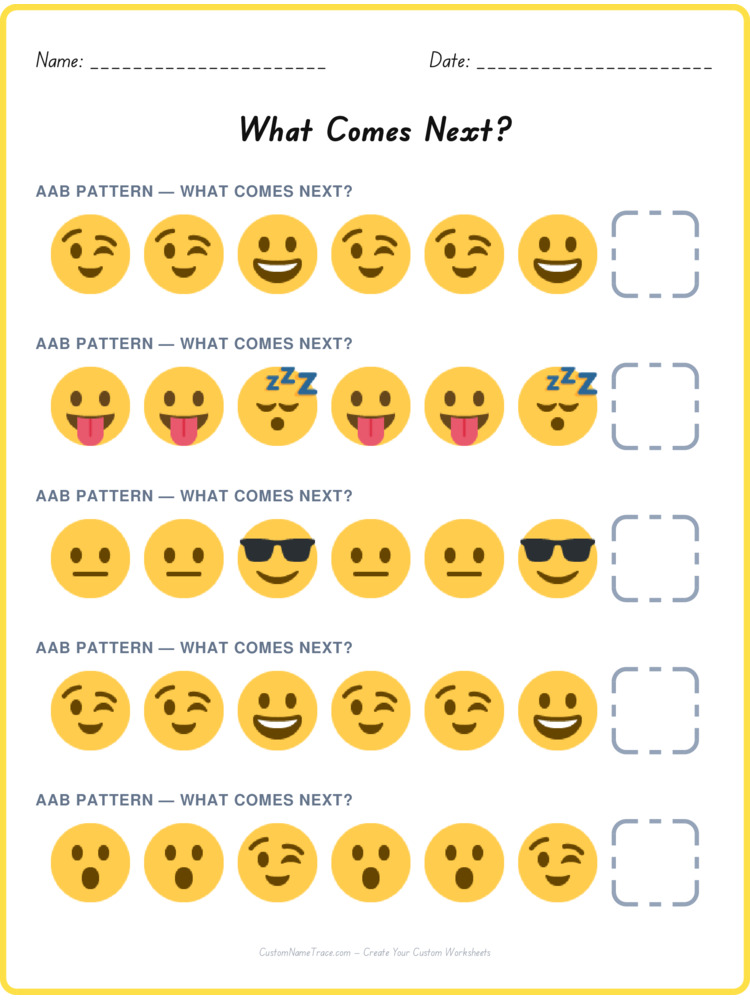 AAB pattern worksheet 35 for kids