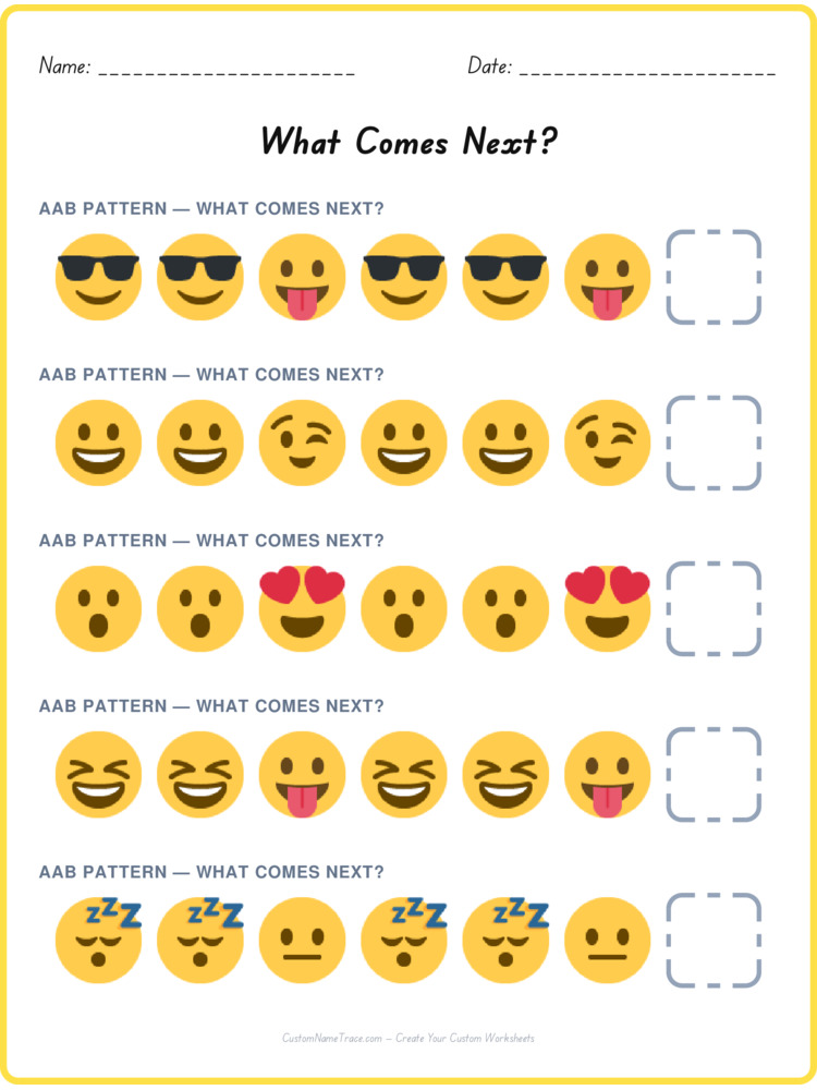 AAB pattern worksheet 36 for kids